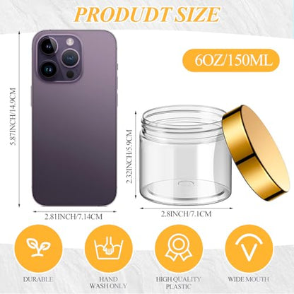 36 Pieces 6 oz Plastic Jars with Lids Wide Mouth Airtight Reusable Container Acrylic Cosmetic Small Jars for Lotions Ointments Travel Toiletries Creams Make up Storage (36 Count)