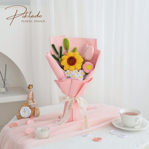 Hand Woven Flower Bouquet Finished（1pcs） for Mother Girlfriend Birthday Gift Wedding Decoration Crochet Artificial Flower