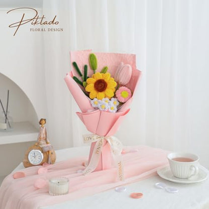 Hand Woven Flower Bouquet Finished（1pcs） for Mother Girlfriend Birthday Gift Wedding Decoration Crochet Artificial Flower