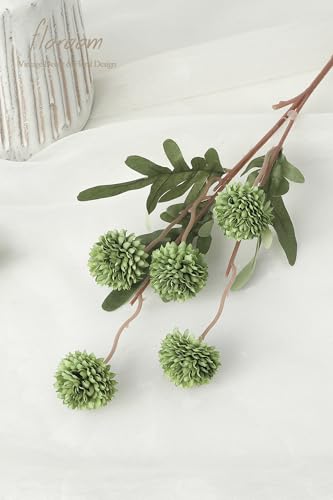 5pcs Olive Green Faux Silk Mums Artificial Flowers (5 Count)