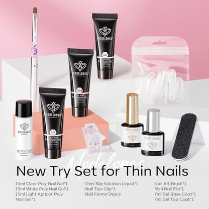 Poly Gel Nail Kit 3 Colors Clear White Apricot with Slip Solution