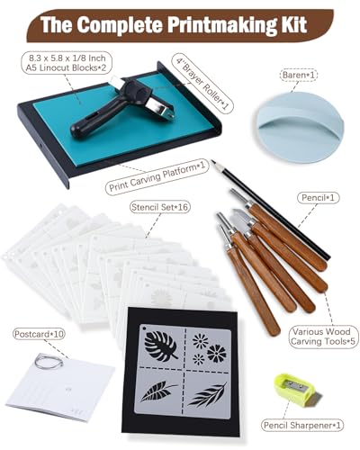38Pcs Linocut Kit with 12 Carving Tools
