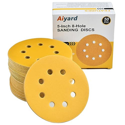 5-Inch 8-Hole Hook and Loop Sanding Discs 400-Grit, 50-Pack (50 Count)