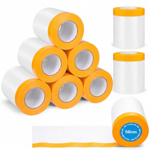 9 Roll Painters Plastic with Tape Pre Taped Masking Film for Painting Automotive Paint Adhesive Protective Film Masking Tape Roll Plastic Painting Covering