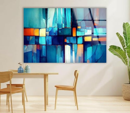 12Wx10H'' Blue Vibrant Stained Glass Wall ArtTempered Glass Printing Wall Decor Large Wall Art Wall Hangings