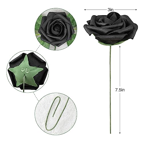 Black Rose 25pcs Real Looking Artificial Flowers w (25 Count)