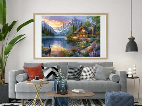 Needlepoint Kits 14ct Counted Cross Stitch Kits for Adults Mountains Lake Printed Stamped Cross Stitch Patterns Kits Cross Stitch Supplies