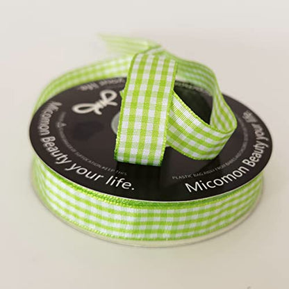 Apple Green Light Green Gingham Plaid Checked Ribbon 25 Yards Each Roll 100% Polyester