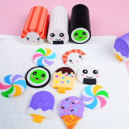 Food Erasers 12 Pack Sushi Desserts Desk Pet Erasers for Kids Cute Fun School Supplies Prize Gifts Party Favors (12 个)