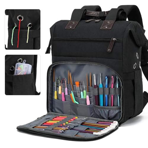 Knitting Bag Backpack Yarn Storage Organizer Travel Bag with USB Charging Port