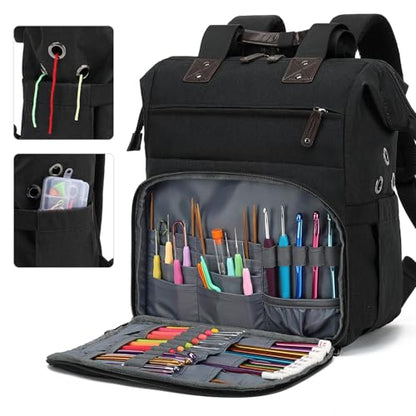 Knitting Bag Backpack Yarn Storage Organizer Travel Bag with USB Charging Port
