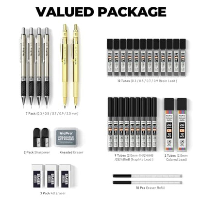 37PCS Gold Art Mechanical Pencil Set (6 Count)
