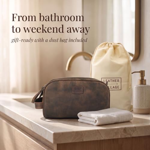 Genuine Leather Toiletry Travel Bag With Waterproof Lining