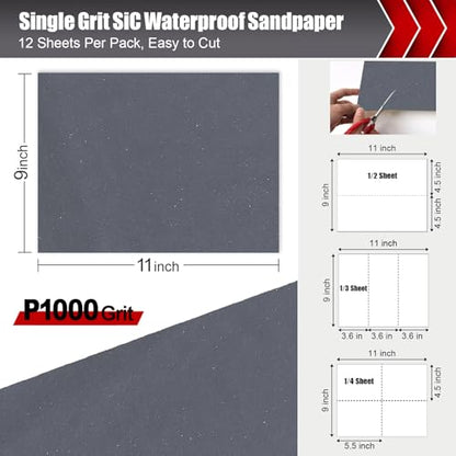1000 Grit Wet Dry Sandpaper (12 Count)