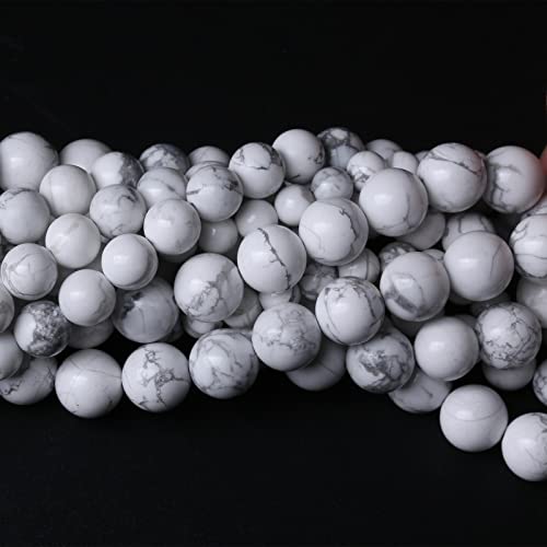 32pcs 12mm AAA Natural Stone Beads White Howlite Turquoises Round Loose Beads for Jewelry Making DIY Bracelet (16 Count)