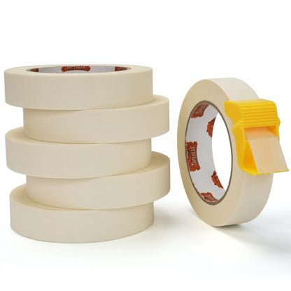 Masking Tape with Dispenser 0.94" x 60Yards Beige White (6 Count)