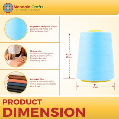 20S 2 Pale Blue Polyester 4 Pack of Serger Threads Cones (24000 Foot)