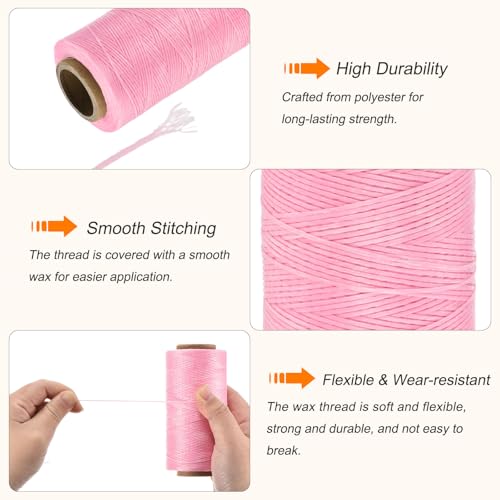 Waxed Thread 284 Yard 0.8mm 150D Flat Wax Thread Polyester Waxed String for Leather Sewing Hand Weaving Book Binding Home Decoration