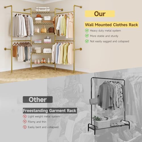 L3 Wall Mounted Metal Pipe Closet System Heavy Duty Garment Rack