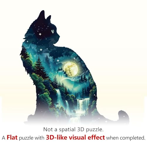 300 Pieces Cat Puzzles Forest Waterfall Landscape Puzzle Adults Gift for Women Men Cat Lovers Wooden (170 Count)