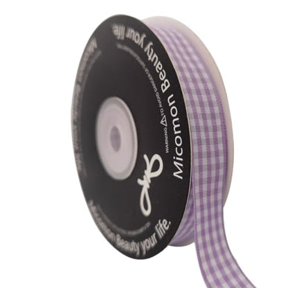 Purple Gingham Plaid Checked Ribbon 25 Yards Each Roll 100% Polyester (75 Foot)