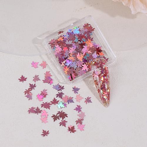 Thanksgiving Glitter Maple Leaf Nail Sequins Fall Nail Flakes Design Nail Charms Holographic Laser Mixed Color 3D Confetti Nail Glitter Sequins for Women (2 Ounce)
