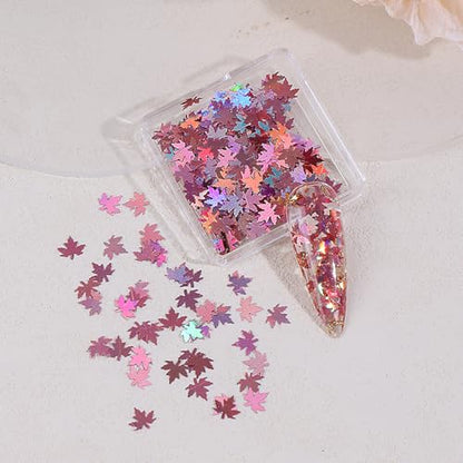 Thanksgiving Glitter Maple Leaf Nail Sequins Fall Nail Flakes Design Nail Charms Holographic Laser Mixed Color 3D Confetti Nail Glitter Sequins for Women (2 Ounce)