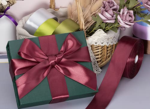 1 1 2 Inch Wine Red Solid Satin Ribbon for Gift Wrapping (150 Foot)