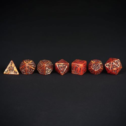 7 Die DND Dice Set Scary Pattern Polyhedral Dice Set with Dice Bag (7 Count)