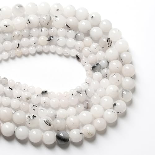90pcs 4mm Natural Black Rutilated Quartz Crystal Jade Stone Beads for Jewelry Making Energy Healing Power Stone Beads DIY Bracelet Necklace Accessories 15"