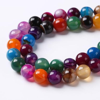 36pcs 10mm Natural Multicolor Stripe Agate Beads for Jewelry Making Natural Stone Energy Healing Beads DIY Bracelet Necklace 15"