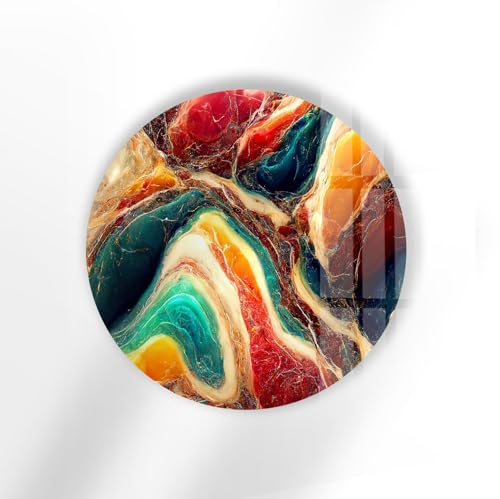 20''(50cm) Diameter Colorful Marble Swirl Round Wall Art Abstract Glass Decor with Earthy Tones & Gemstone Texture
