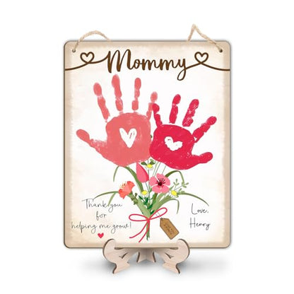 DIY Baby's First Mothers Day Handprint Flowers Hanging Sign