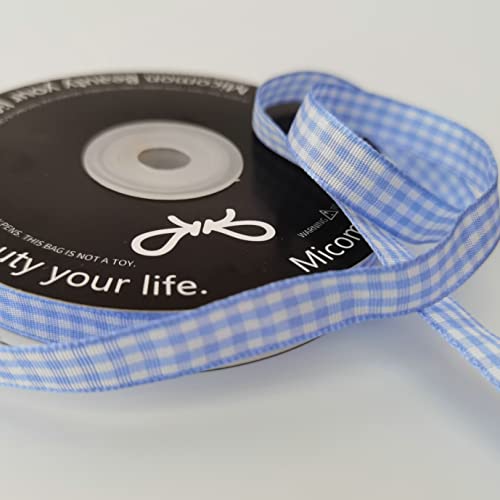 Light Blue Gingham Plaid Checked Ribbon 25 Yard Each Roll 100% Polyester (75 Foot)