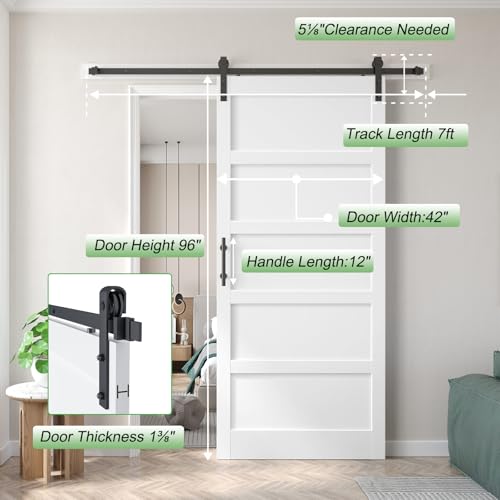 42x96 inch White Barn Door with 7FT Sliding Door Hardware Kit Included & Handle