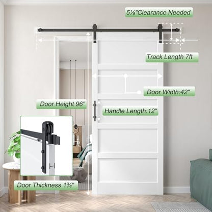 42x96 inch White Barn Door with 7FT Sliding Door Hardware Kit Included & Handle