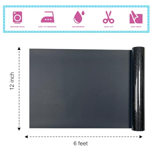 Black Glitter HTV Heat Transfer Vinyl 12" x6FT