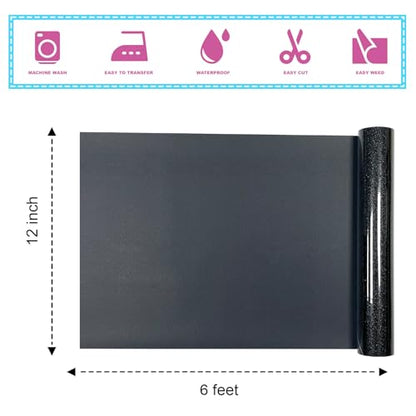 Black Glitter HTV Heat Transfer Vinyl 12" x6FT