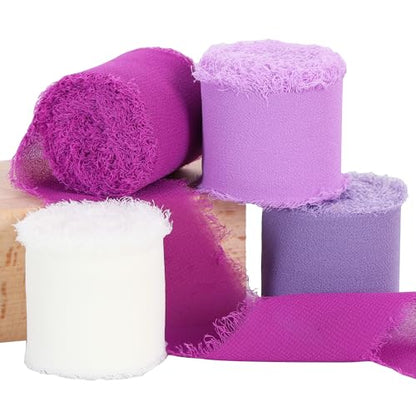 4 Rolls Light Purple Chiffon Ribbon 1.5" x 5.5 Yards for Gift Wrapping