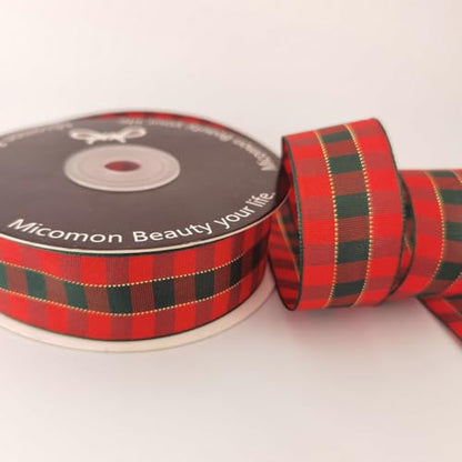 X'Mas Gingham Ribbon Green Red Metallic Gingham Ribbon 25 Yards Each Roll 100% Polyester