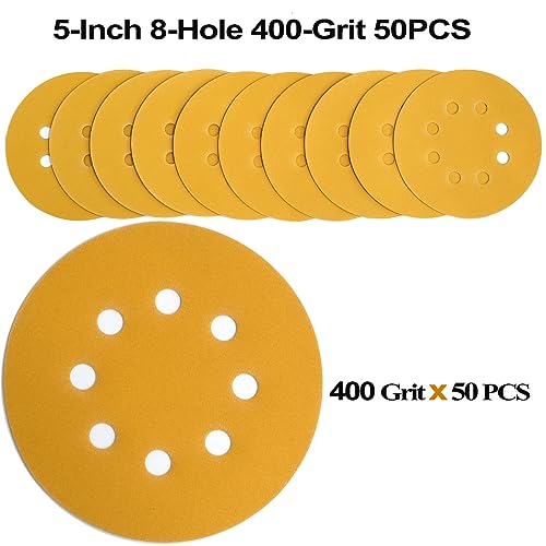 5-Inch 8-Hole Hook and Loop Sanding Discs 400-Grit, 50-Pack (50 Count)