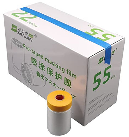 Pre Taped Masking Film Film and Masking Tape in one Plastic Tape and Drape Roll Painters Plastic (1640 Foot)