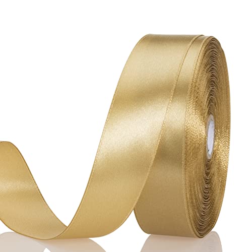 1 Inch Champaign Gold Solid Satin Ribbon for Gift Wrapping (150 Foot)