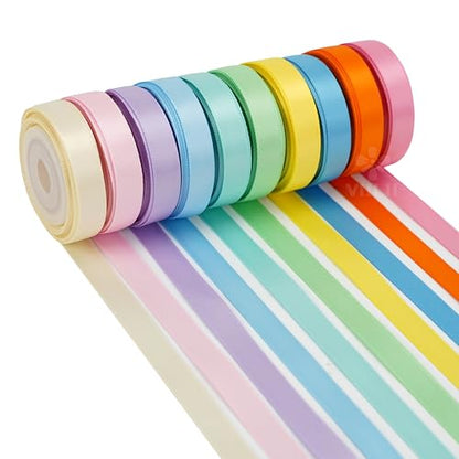 Pastel Rainbow Ribbon Assortment Satin Rainbow Colored Ribbon 3 (150 Foot)