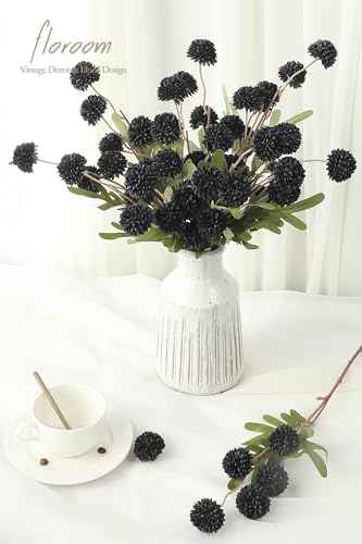 5pcs Black Faux Silk Mums Artificial Flowers (5 Count)
