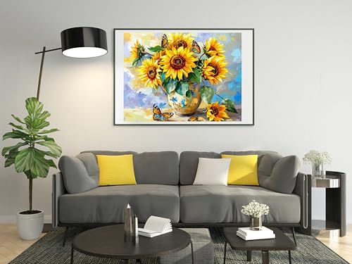 14ct Counted Stamped Cross Stitch Kits for Adults Sunflowers and Butterflies Printed Cross Stitch Patterns Art Crafts Cross Stitch Supplies