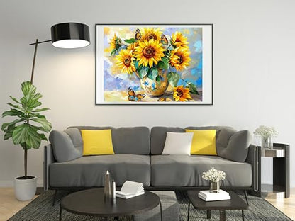14ct Counted Stamped Cross Stitch Kits for Adults Sunflowers and Butterflies Printed Cross Stitch Patterns Art Crafts Cross Stitch Supplies