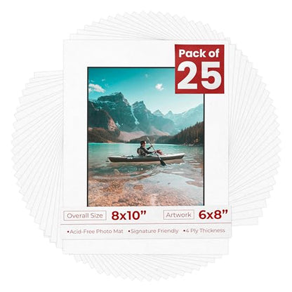 Pack of 25 Acid Free 8x10 Mats Bevel Cut for 6x8 Photos (25 Count)