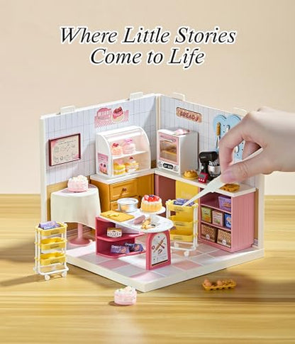 Bakery Shop DIY Miniature House Kit with Roof & LED Light