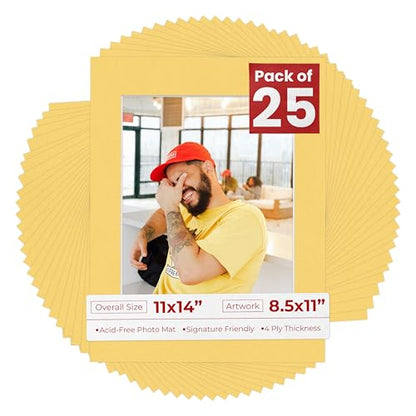Pack of 25 Acid Free 11x14 Mats Bevel Cut for 8.5x11 Photos (25 Count)